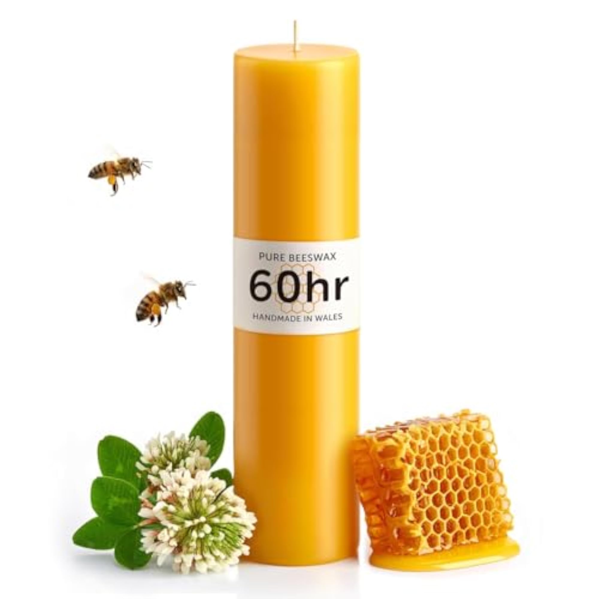 Pure Beeswax Pillar Candle, Handmade in Wales